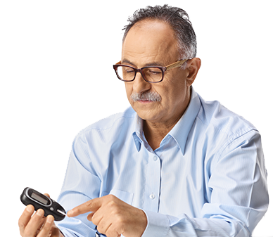 man checking blood glucose